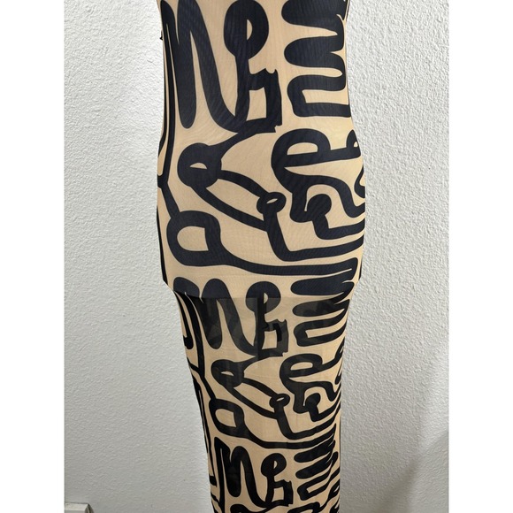 MATTE COLLECTION Dress Womens Medium Beige Black Sheer Halter Backless Maxi - Picture 4 of 9